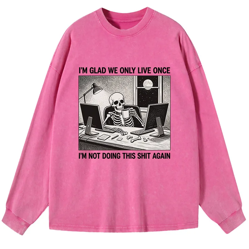 Tokyo-Tiger Funny Skeleton Coffee Break Meme Washed Long Sleeve T-Shirt