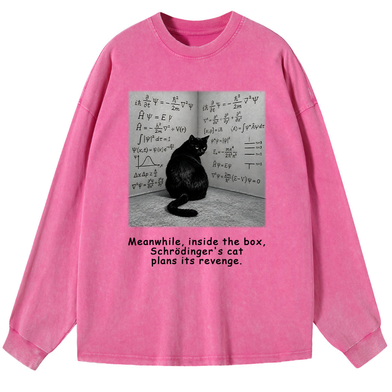 Tokyo-Tiger Box Black Cat Science Meme Washed Long Sleeve T-Shirt