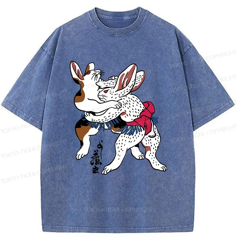 Tokyo-Tiger Rabbits Wrestling Sumo Washed T-Shirt