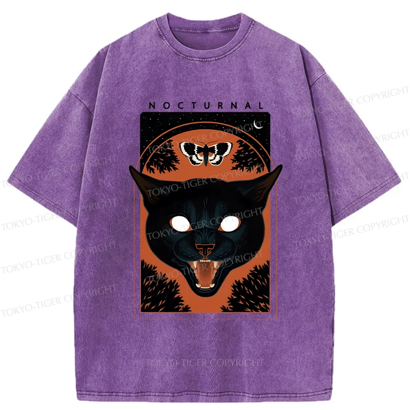 Tokyo-Tiger Scary Black Cat Washed T-Shirt