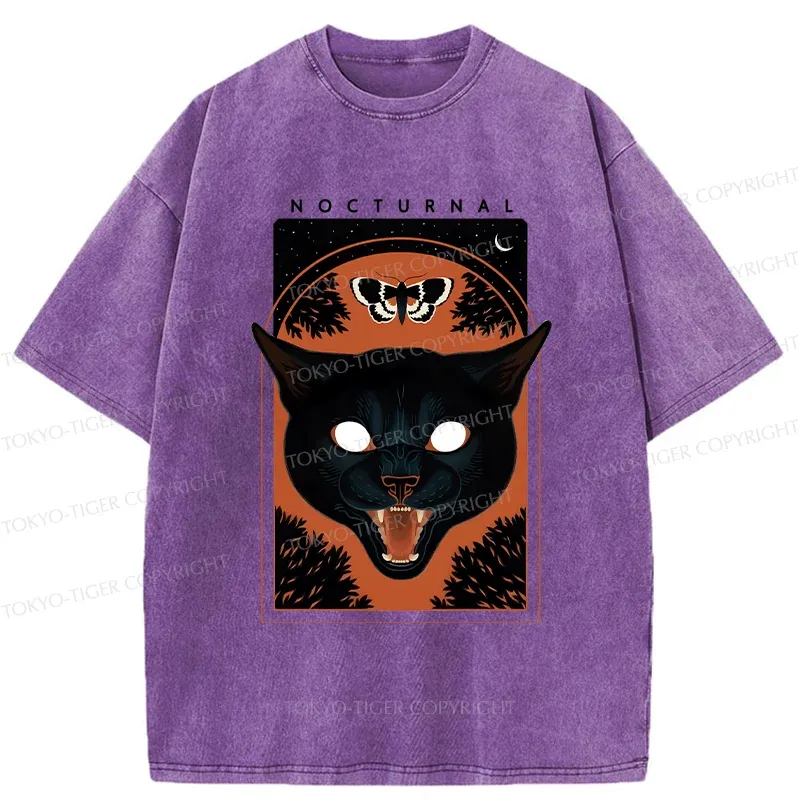 Tokyo-Tiger Scary Black Cat Washed T-Shirt