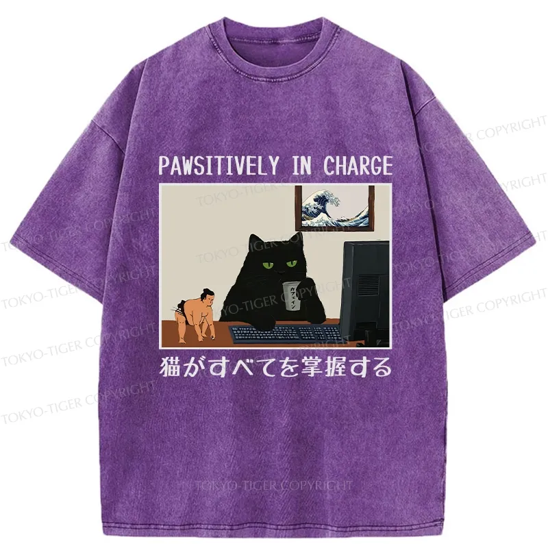 Tokyo-Tiger Pawsitively In Charge Washed T-Shirt