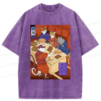 Tokyo-Tiger Cats At Dinner Party Washed T-Shirt