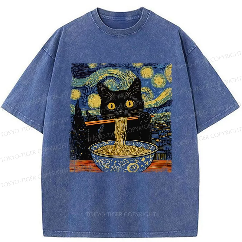 Tokyo-Tiger Cat Ramen Lover Washed T-Shirt