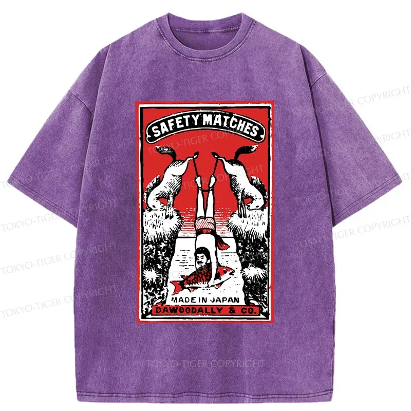 Tokyo-Tiger Catch Fish Funny Washed T-Shirt