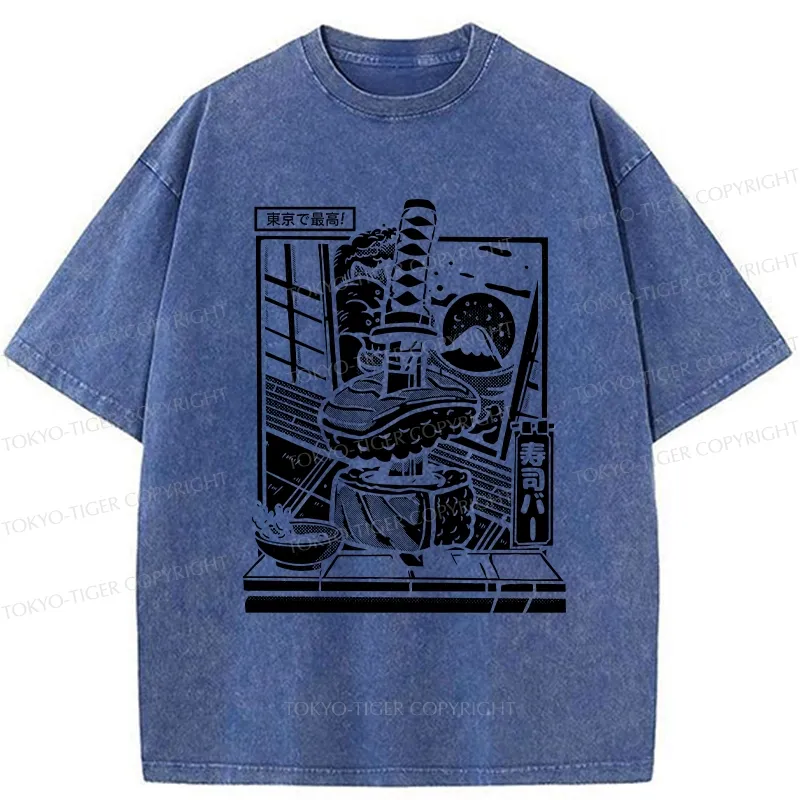 Tokyo-Tiger Best Sushi Bar In Tokyo Washed T-Shirt