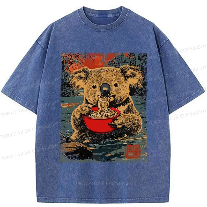 Tokyo-Tiger Ramen Lover Koala Washed T-Shirt
