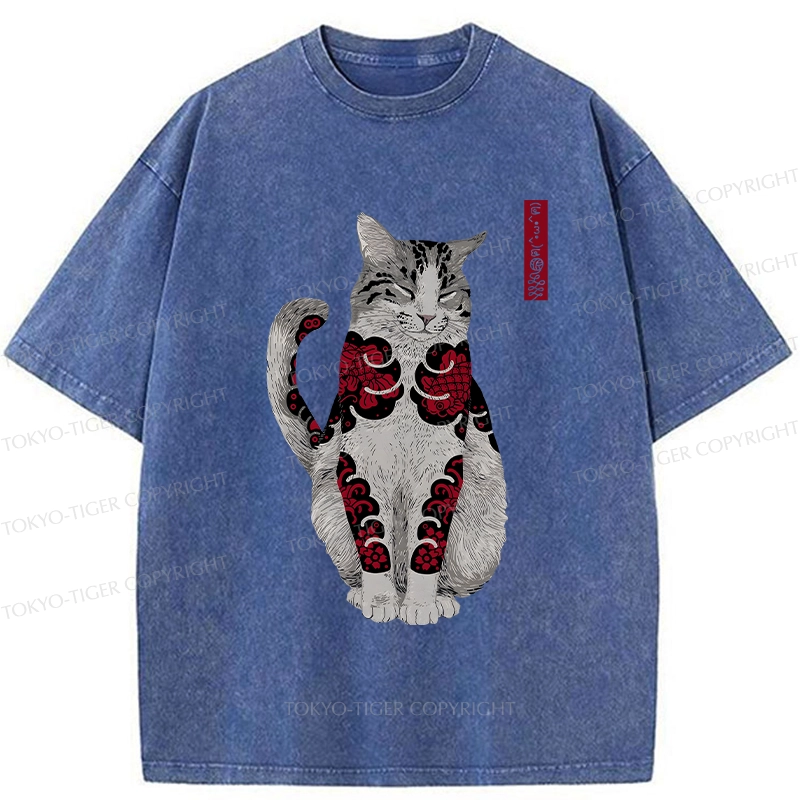 Tokyo-Tiger Tattooed Cat Washed T-Shirt
