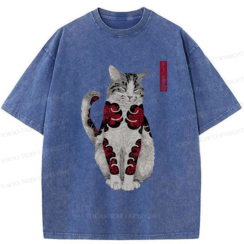 Tokyo-Tiger Tattooed Cat Washed T-Shirt