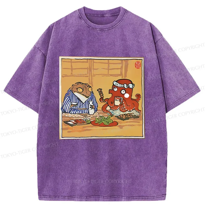 Tokyo-Tiger Monster Gathering Funny Washed T-Shirt