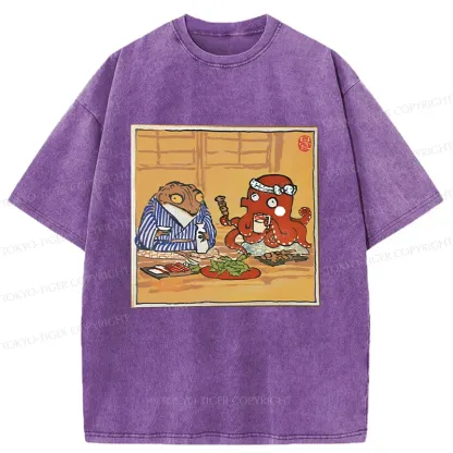 Tokyo-Tiger Monster Gathering Funny Washed T-Shirt