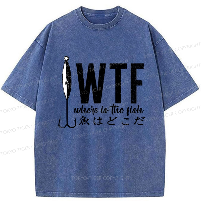 Tokyo-Tiger Funny Where's The Fish Washed T-Shirt