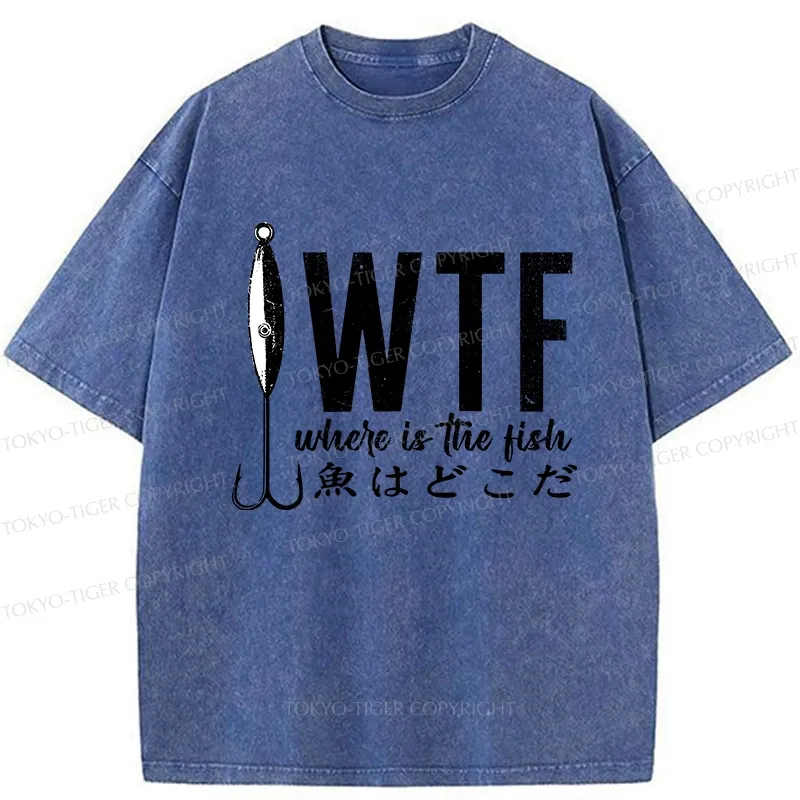 Tokyo-Tiger Funny Where's The Fish Washed T-Shirt