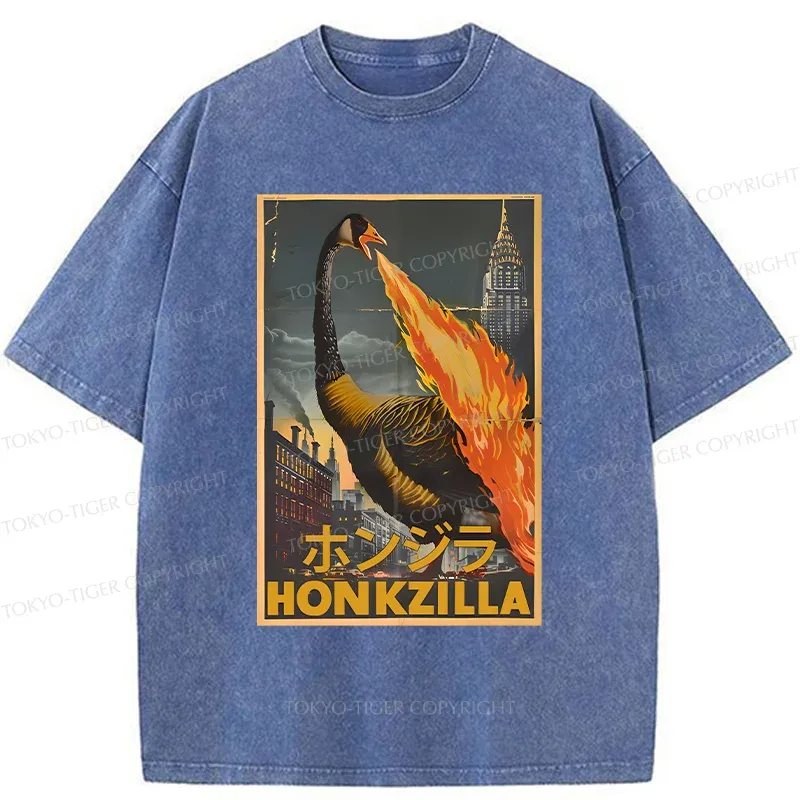 Tokyo-Tiger Funny Honkzilla Washed T-Shirt