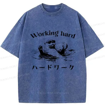 Tokyo-Tiger Funny Working Hard Otter Washed T-Shirt