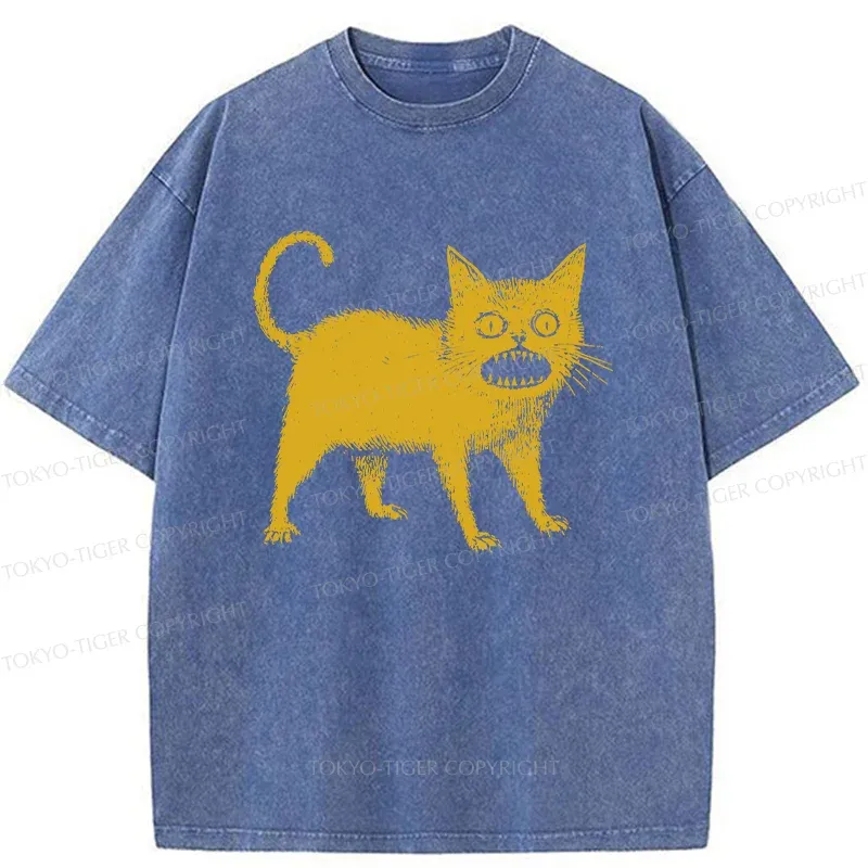 Tokyo-Tiger Horrible Japanese Cat Washed T-Shirt