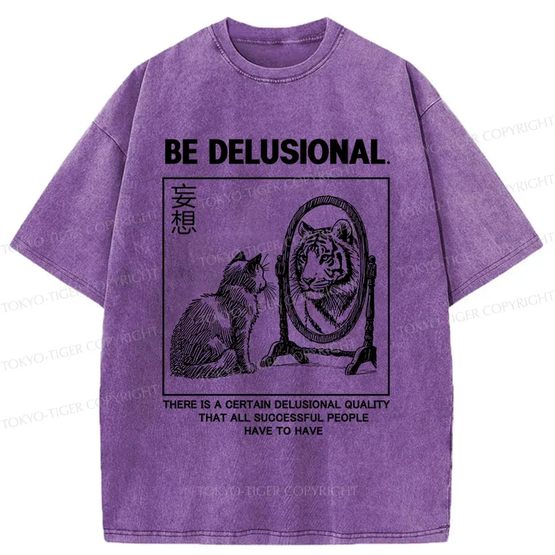 Tokyo-Tiger Cat's Delusion Funny Washed T-Shirt