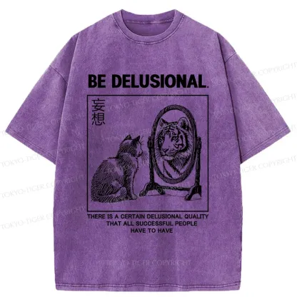 Tokyo-Tiger Cat's Delusion Funny Washed T-Shirt