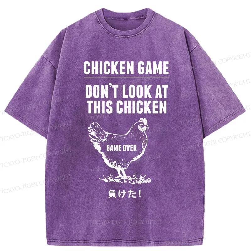 Tokyo-Tiger Funny Chicken Game Washed T-Shirt