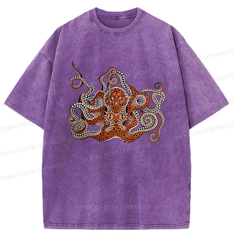 Tokyo-Tiger Retro Japanese octopus Washed T-Shirt