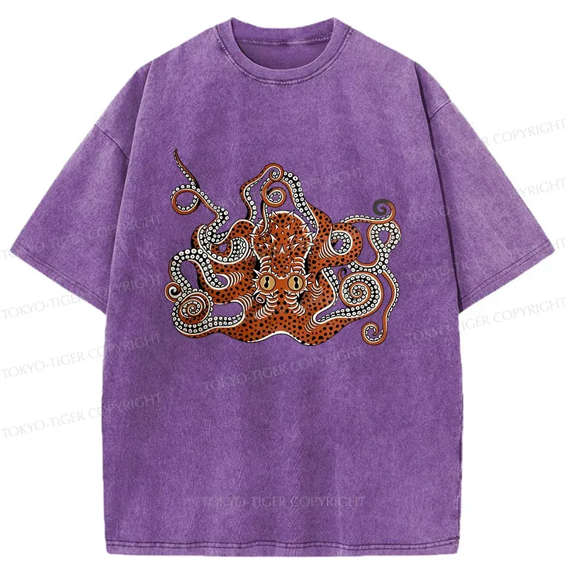 Tokyo-Tiger Retro Japanese octopus Washed T-Shirt