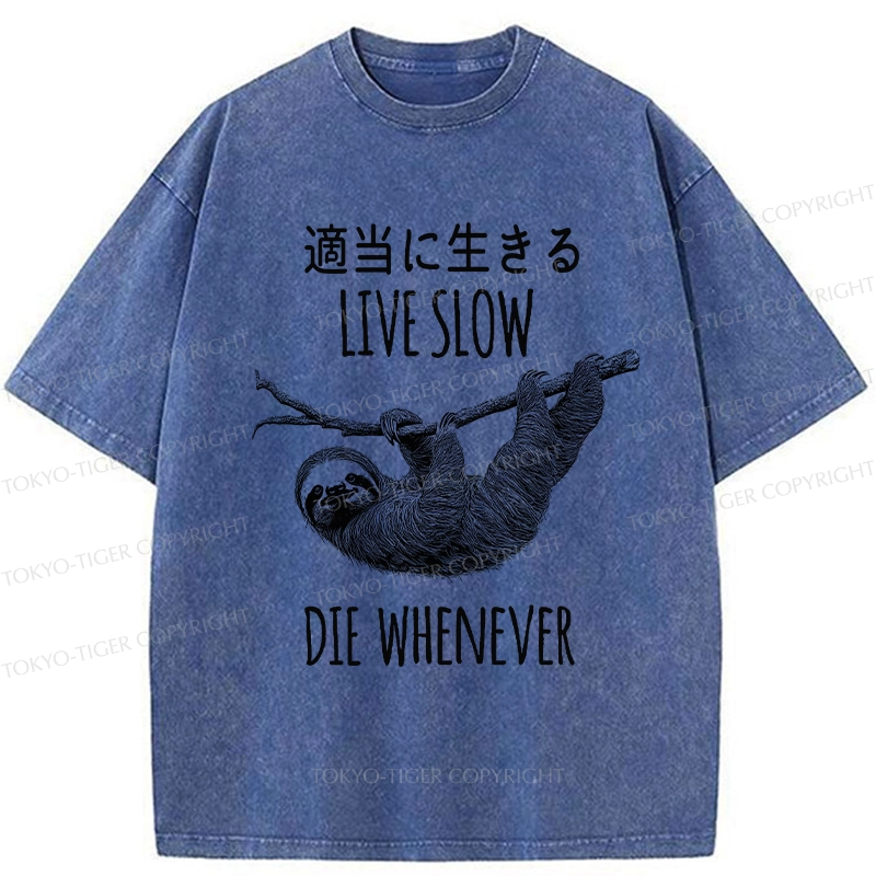 Tokyo-Tiger Live Slow Die Whenever Washed T-Shirt