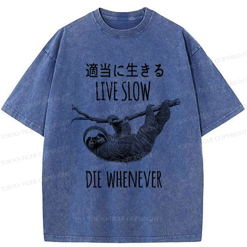 Tokyo-Tiger Live Slow Die Whenever Washed T-Shirt