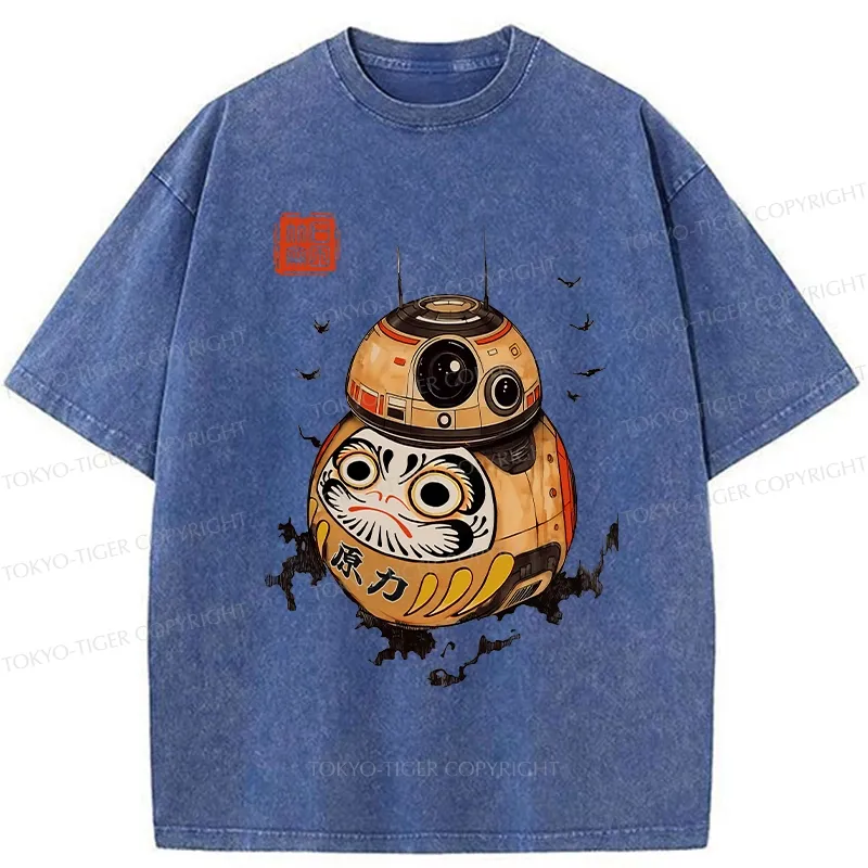 Tokyo-Tiger Daruma Robot Washed T-Shirt
