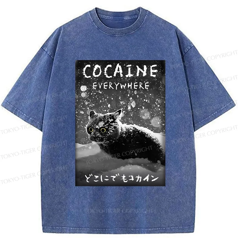 Tokyo-Tiger Funny Coaine Everywhere Washed T-Shirt
