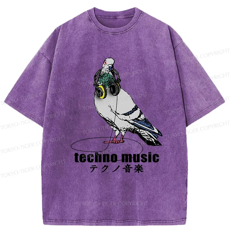 Tokyo-Tiger Techno Music Washed T-Shirt