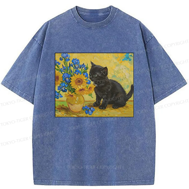 Tokyo-Tiger Van Gogh's Black Cat Washed T-Shirt