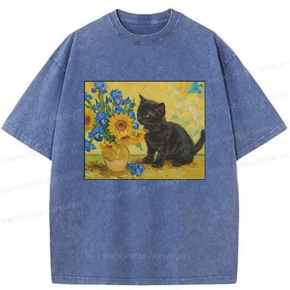 Tokyo-Tiger Van Gogh's Black Cat Washed T-Shirt