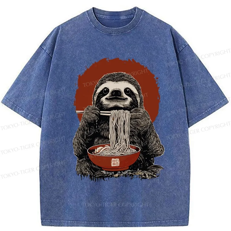 Tokyo-Tiger Ramen Lover Sloth Washed T-Shirt