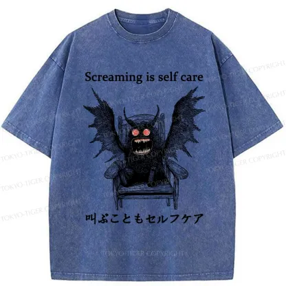 Tokyo-Tiger Screaming Is Self Care Washed T-Shirt