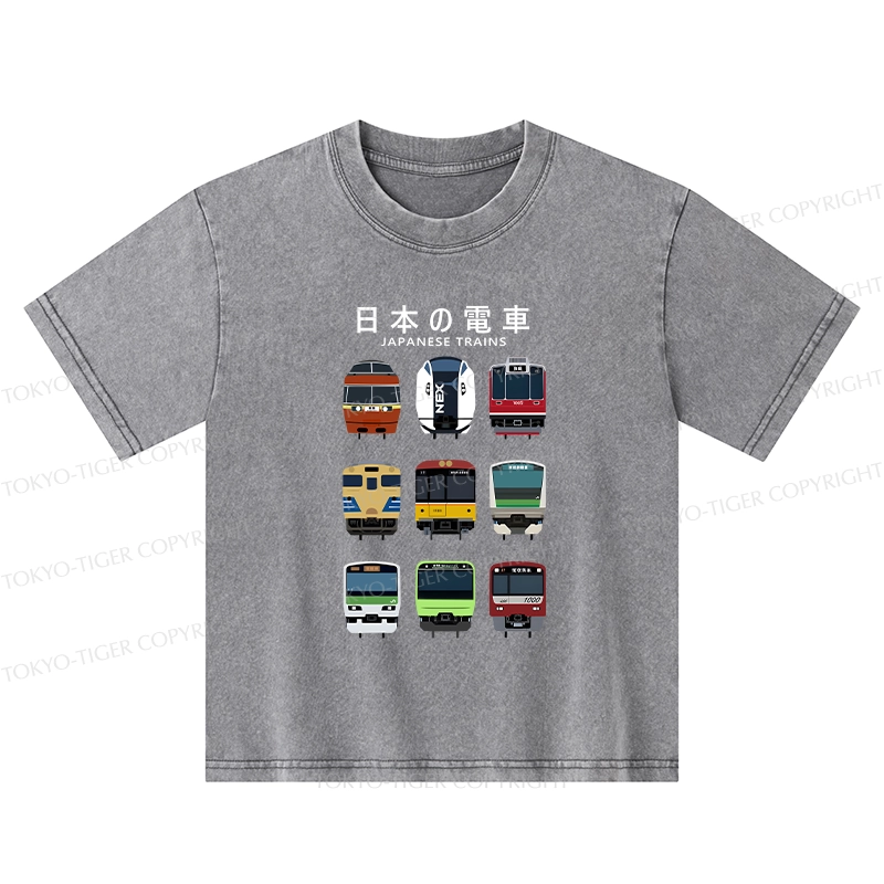 Tokyo-Tiger Japanese Train Collection Kids Washed T-Shirt