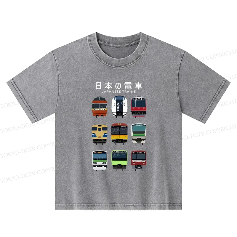 Tokyo-Tiger Japanese Train Collection Kids Washed T-Shirt