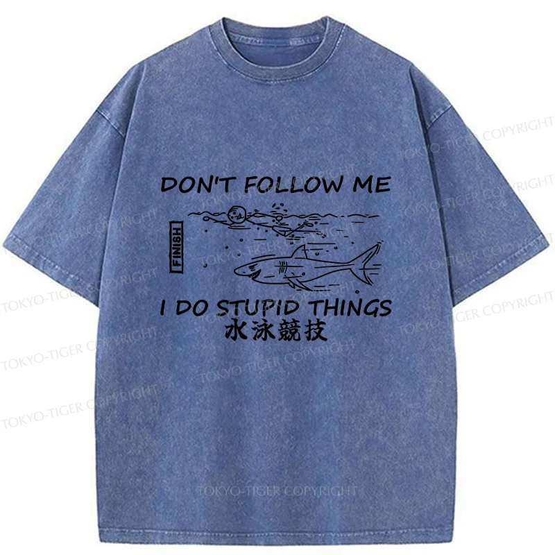 Tokyo-Tiger Don't Follow Me Funny Washed T-Shirt