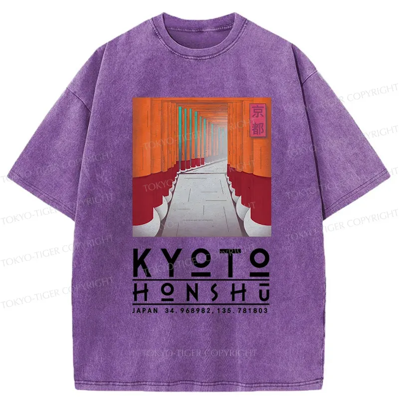 Tokyo-Tiger Kyoto Attractions Washed T-Shirt