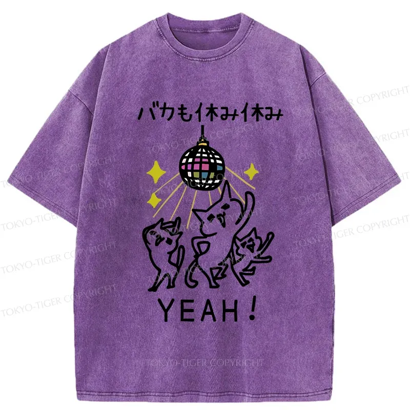 Tokyo-Tiger Cats Dancing Funny Washed T-Shirt