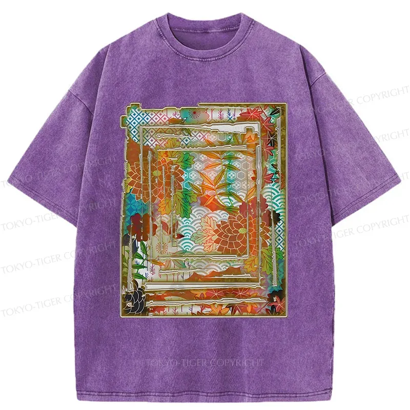 Tokyo-Tiger Japanese Sakura Prints Washed T-Shirt
