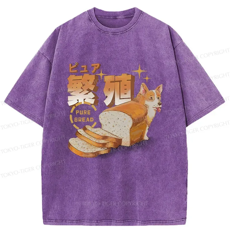 Tokyo-Tiger Pure Bread Dog Funny Washed T-Shirt
