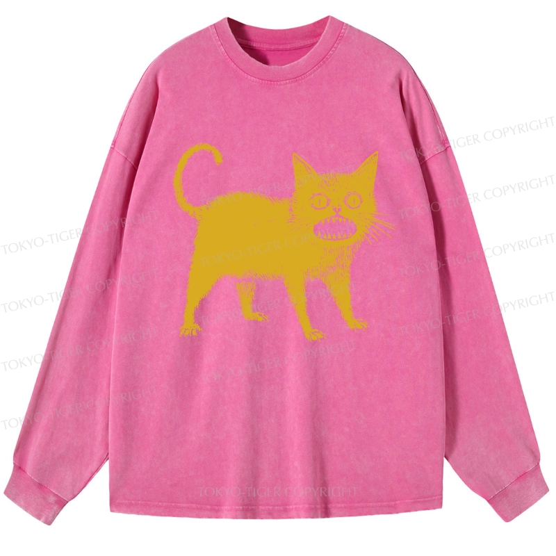 Tokyo-Tiger Horrible Japanese Cat Washed Long Sleeve T-Shirt