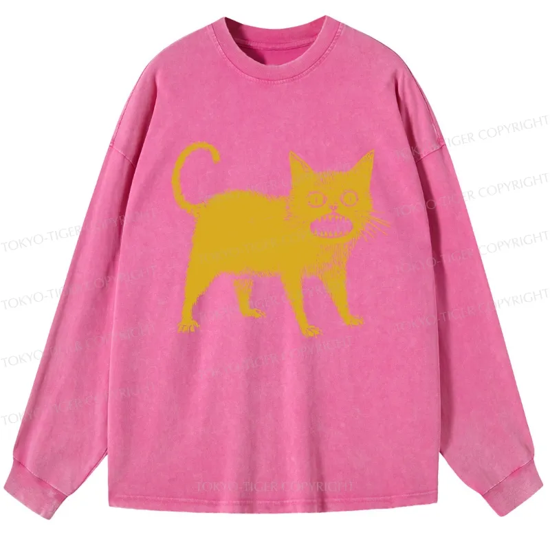 Tokyo-Tiger Horrible Japanese Cat Washed Long Sleeve T-Shirt