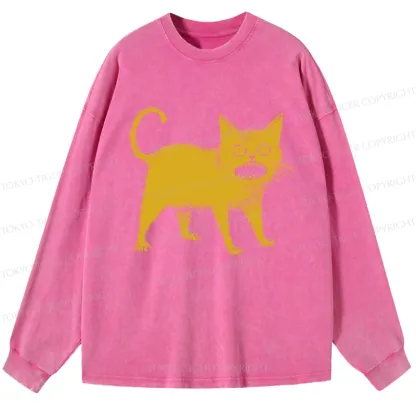 Tokyo-Tiger Horrible Japanese Cat Washed Long Sleeve T-Shirt