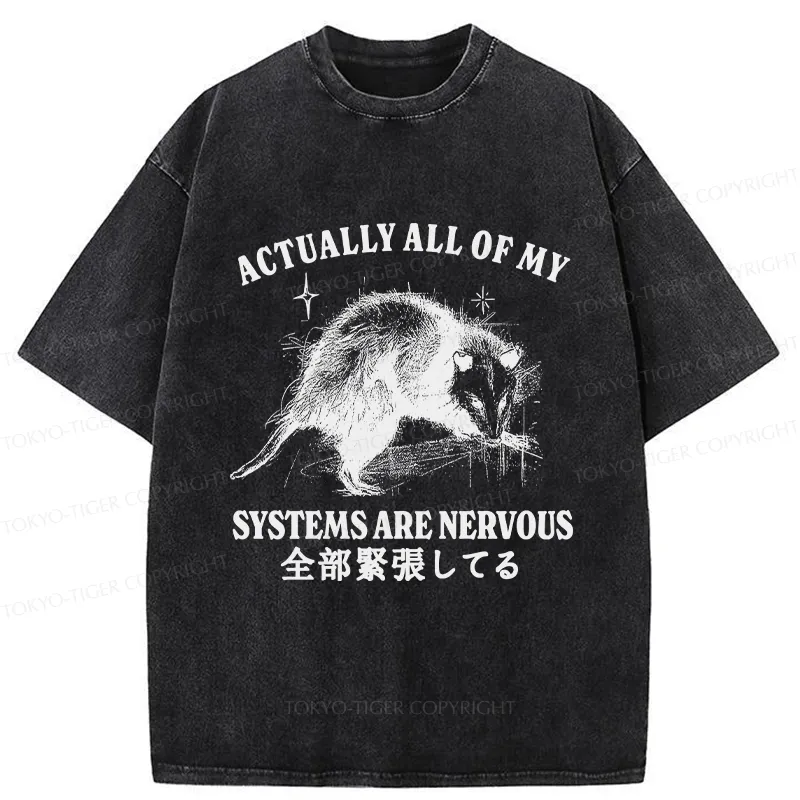 Tokyo-Tiger Actually All Of My Systems Are Nervous Washed T-Shirt