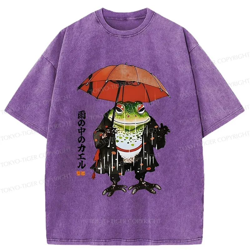 Tokyo-Tiger Frog In The Rain Washed T-Shirt