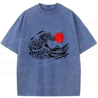 Tokyo-Tiger Japanese Retro Waves Washed T-Shirt
