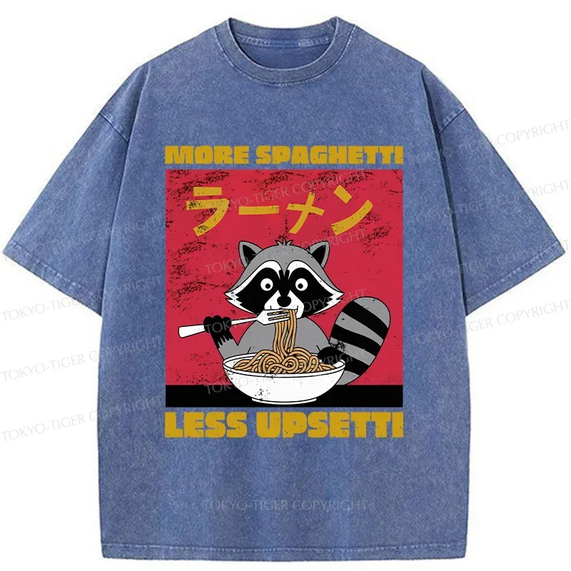 Tokyo-Tiger Raccoon Eats Spaghetti Washed T-Shirt