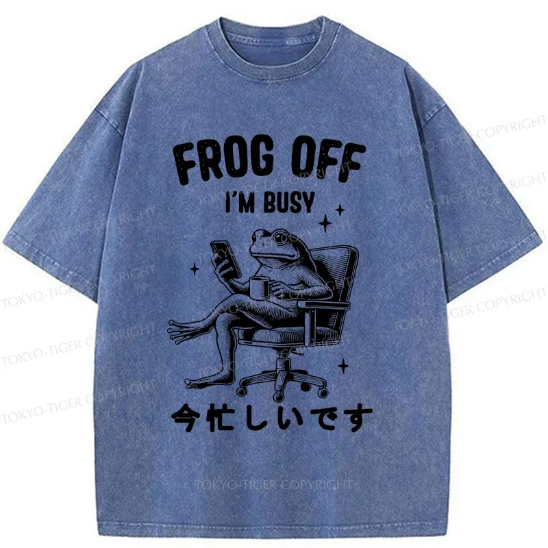 Tokyo-Tiger Busy Frog Funny Washed T-Shirt