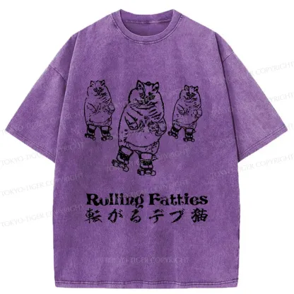 Tokyo-Tiger Cat Skating Japan Washed T-Shirt